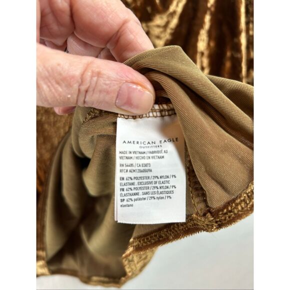 American Eagle Crushed Velvet Smocked Peplum Top | Puff Sleeve Boho Y2K | M - Picture 6 of 10